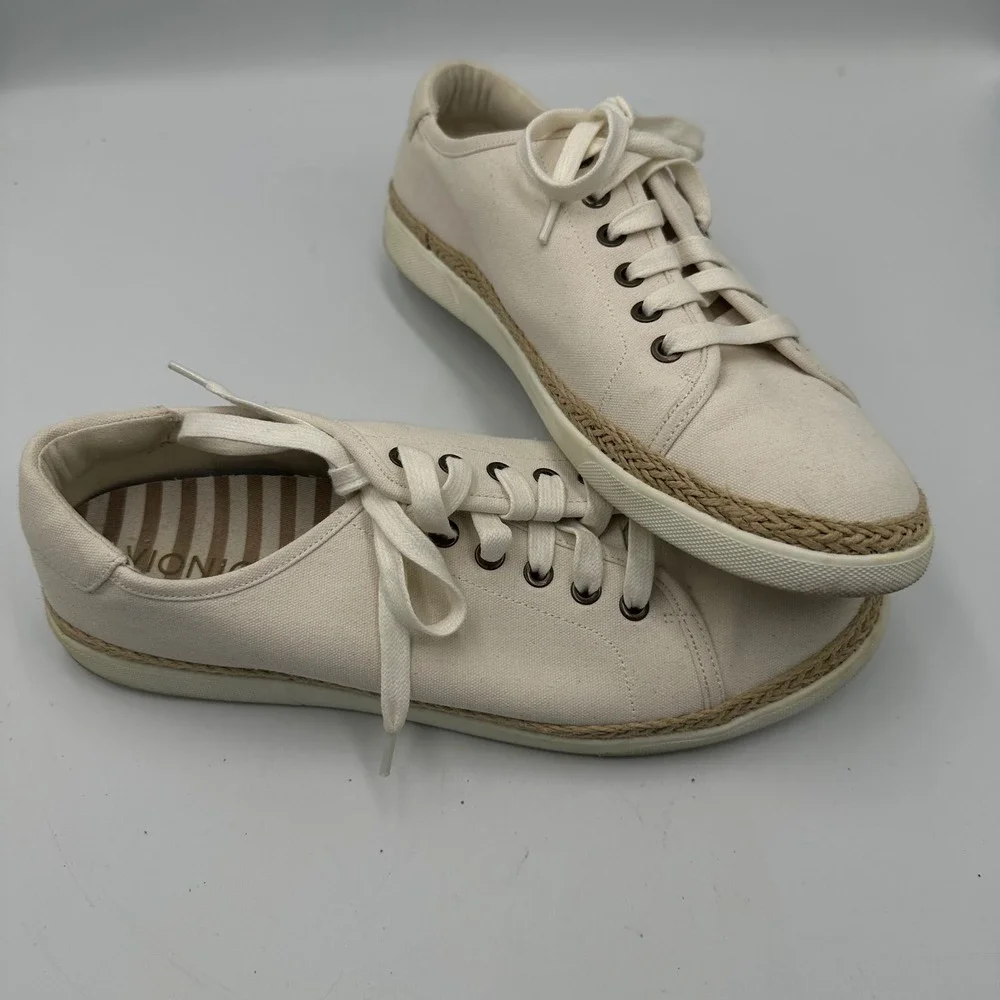Vionic Hattie Sneakers Womens 11 Cream Canvas Espadrille Low Top Lace Up VS223